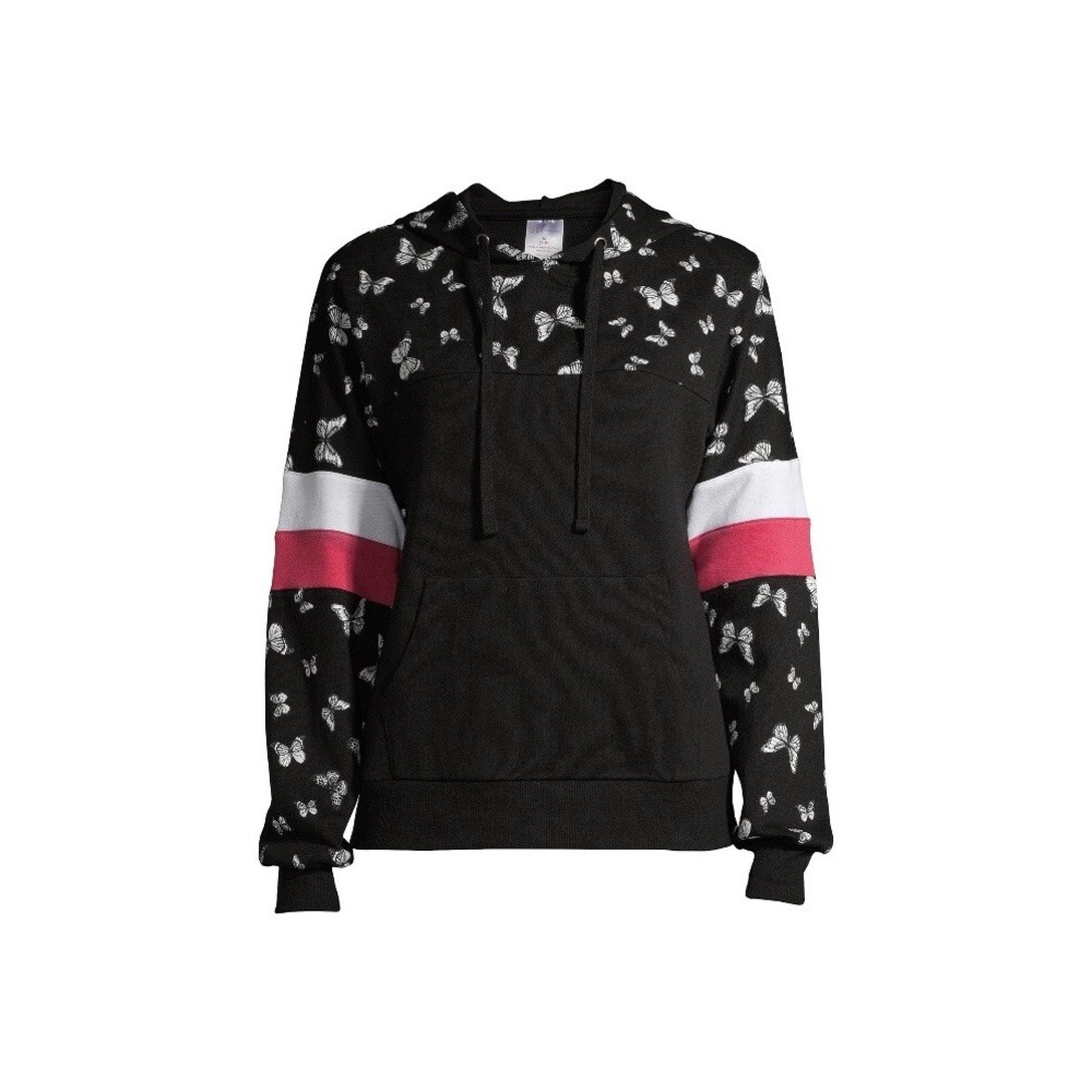 No Boundaries Juniors Conversational Hoodie Medium Butterfly Pink Black NWT Nice